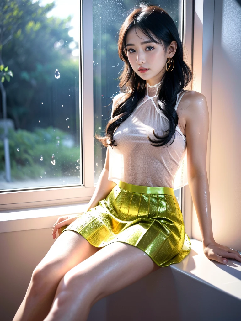 ((A woman)), 美丽脸庞的Sexy中国华裔美少女,  Sexy连体泳衣, ((Lace)), Beautiful Chinese girl in a mesh skirt , 网状shawl飘逸,  (((浅色theme, 暴露theme, Sexytheme, Cyberpunk style)))
(( transparent clothes :1.5), ( exposed clothes : 1.5),  (Wet clothes:1.5), (((Clothes Color: Pink))), (theme: vitality), ((transparent sci-fi clothes ))), ((( transparent clothes 看到里面的身材))),
 (((night, Doomsday ruins, Abandoned floor, Wet environment, hot spring, rain, Ginkgo tree in autumn)))
((desktop:1.0), (最 high quality:1.0), ( High Res:1.2), (Reality:1.0),(  Ultra HD:1.3))
((8K Ultra HD, 8K, 超 High Res,  High Res, 最 high quality,  high quality,  best image quality, Super Fine,   super clear,  clearly focuses ,  clear outline , masterpiece, Masterpieces, complete pattern, Detailed photos,  original photo, Delicate facial features, Well-defined, Highly rated works, Close-up depth of field photography,  above the knee , Symmetrical character)), 
((Creating the image of a real girl),  Realistic Shadow ,  soft natural light ,  soft lighting,  dynamic angle ,  dynamic posture, Elegant Posture, Cowboy lens, Full body front view, full of confidence, Facing the camera, Eyes looking towards camera lens,  standing position, Open your legs slightly,  spread legs ,  golden ratio graphic ,  minimalism , Center the character), 
((Smile, Sexy的, Balanced Eyes,  realistic eyes , Beautiful details of the eyes, pretty face, (Realistic face), Normal facial features,  realistic skin , Pay attention to skin details,  clean and shiny skin , Full body glossy skin,  Fair Skin, Anatomically correct body, Golden ratio figure, Sexy的身材, Detailed and realistic human body)), 
(Perfect makeup, Gloves, earrings, bracelet, necklace, Jewelry, Hair accessories, shawl, sock, Knee socks, 吊garter, Leg ring, garter, 腿部garter), 
(( beautiful hair ), Dark black hair, Wavy curly hairstyle, Waist-length hair, Messy Hairstyle, Gradient Hairstyle, Cyberpunk Hairstyle,  bangs), 
((Sexy的, Beautiful upturned breasts, Perfect breast shape, Teardrop chest shape, Snow-white breasts,  very detailed breasts , 34C cup, Realistic breasts, Realistic areola, Realistic nipples)), 
(Super high waist, Deep V, Low-cut, Sexy, Charming, Open crotch, (Clear camel toe, (High fork and genitals))),