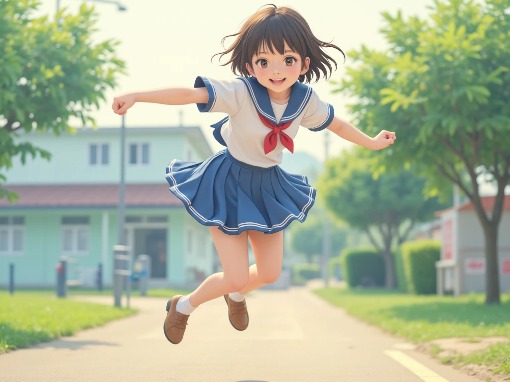  Japanese、cute、woman、 Short Hair、Smile、 sailor suit、Jump