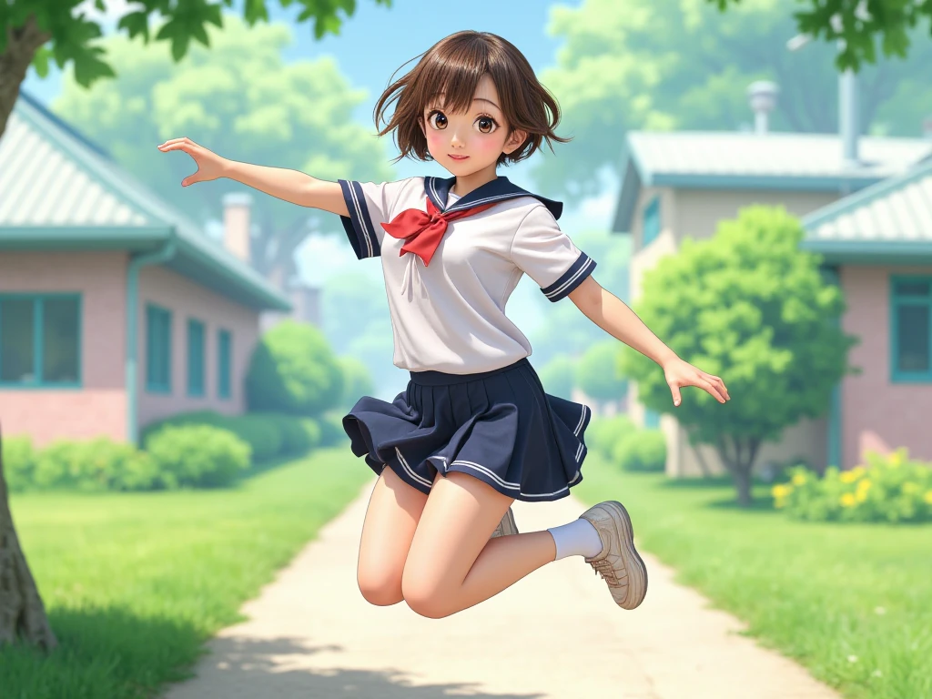  Japanese、cute、woman、 Short Hair、Smile、 sailor suit、Jump