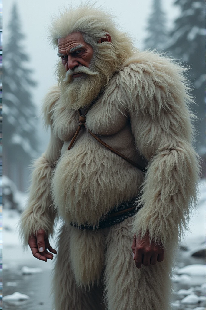 elderly eskimo warrior king with polar bear ears on his head with gray hair and big mustaches handlebars super heavy bodybuilder flexing his muscles A shirtless bodybuilder A full body obese bodybuilder with a very sweaty body An extremely muscular and extremely fat old man over 70 years old weighing over 600 pounds Very muscular and very hairy with large, flaccid pecs with dark nipples and gynecomastia in a very snowy arctic boreal landscape wearing a huge white fur cape and a white fur skirt.