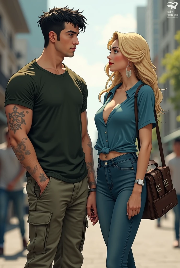 Tall, handsome, statuesque, courageous, adult man-platinum blonde, he has blue eyes, long straight platinum hair, shaved temples, athletic body, embossed body, he is wearing light trousers, light unbuttoned shirt, he is standing at the helm, hugging an incredibly beautiful young femme fatale blonde with long golden hair, blue With her eyes, she's wearing a seductive swimsuit, a beautiful curvy body. They're in love.