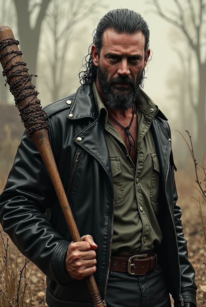 rickgrimes2024, 1 man, best quality, photorealistic, covered in blood, holding revolver,