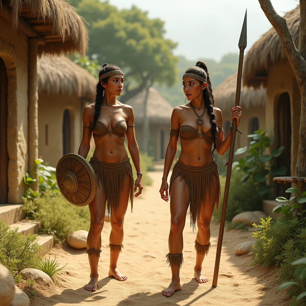 Enter the fantastical world of an ancient city on a tropical island. In a scene showing two beautiful tribal women going hunting, the curvy tribal women dressed in a small loincloth accentuate feminine elegance.