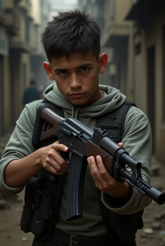 A boy with a gun 