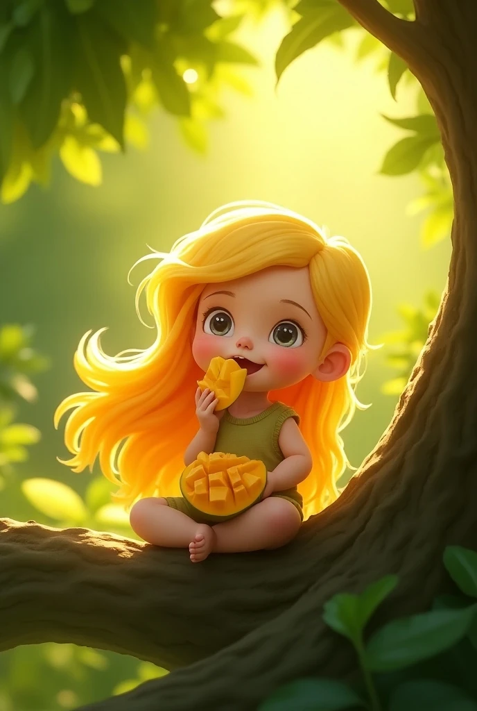 Generate Disney Pixar Style Image of White Woman, blonde, small, with fruits around