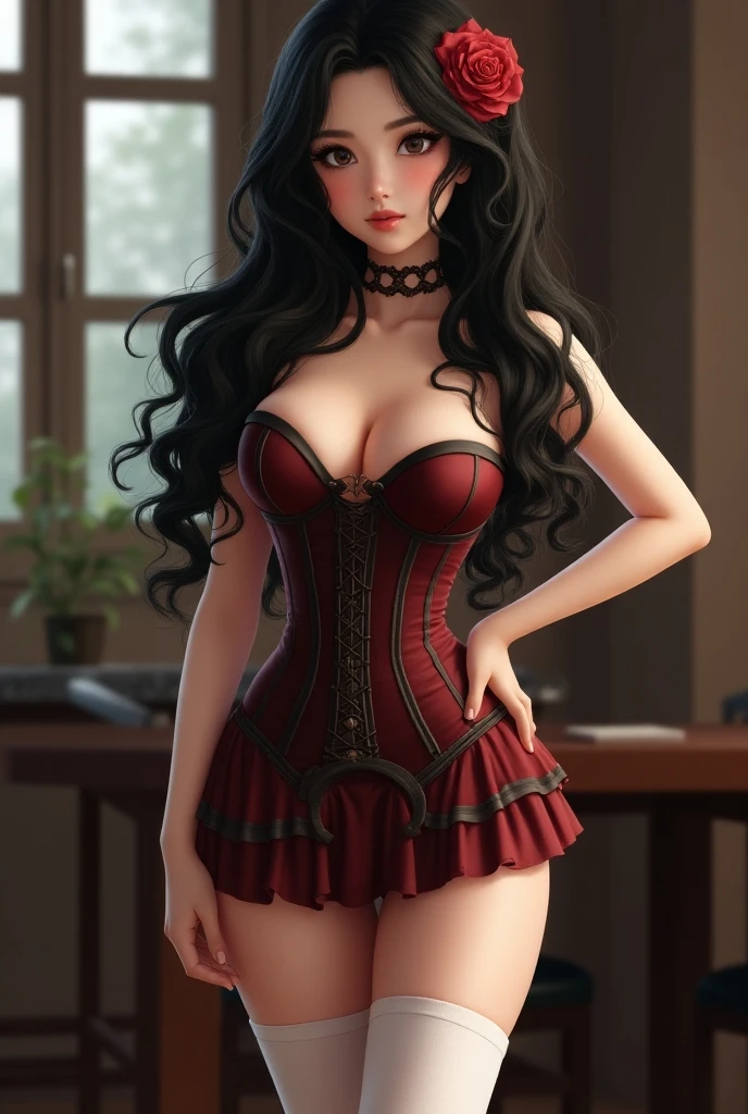 corset, cleavage, legs, standing, sexy, seductive, skirt, rubenesque, elf