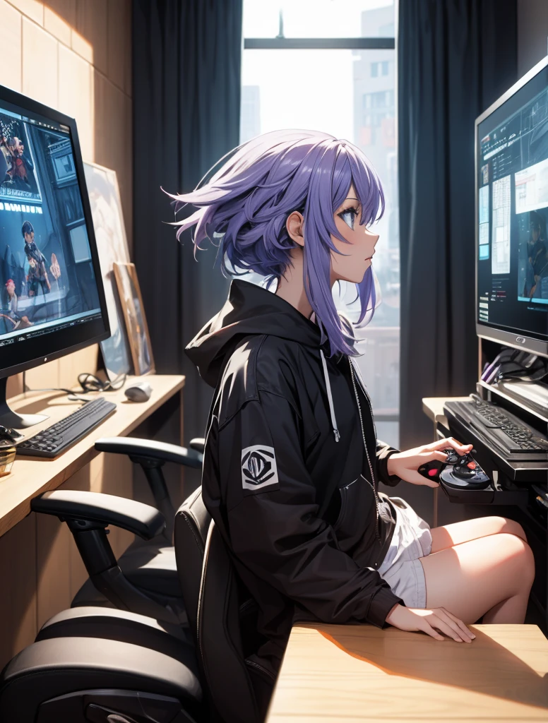  front side profile, urban clothing, playing video games in your room