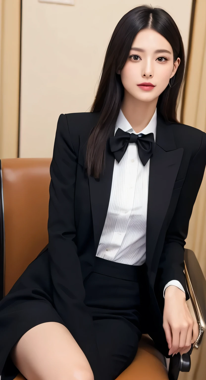 1 Female,Wearing a suit with a slightly open chest,sexy,Realistic,Highest quality,8K, Ultra high definition,RAW Photos,Perfect figure,Beauty,Small breasts,View your viewers,Shooting from directly in front,Thin glasses