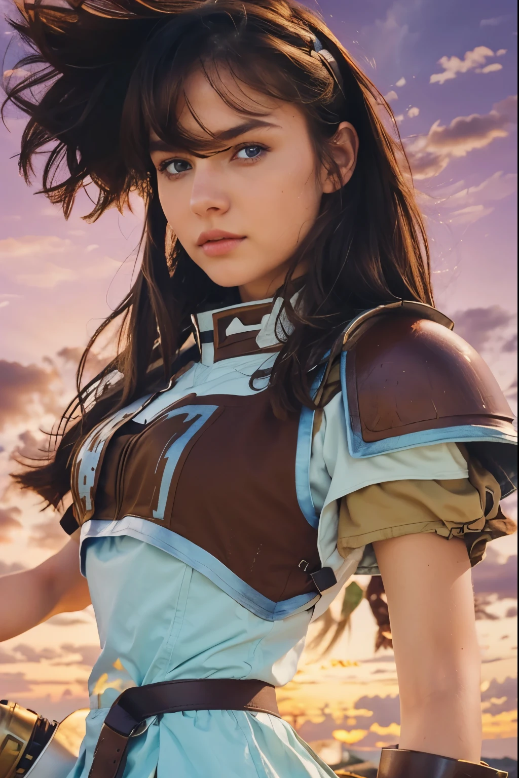 (masterpiece, best quality:1.4), cinematic light, colorful, high contrast, (1girl), NanaShimura, boku no hero academia, gloves, black hair, white cape, large breasts, blue eyes, sleeveless, bodysuit, hair between eyes, belt, upper body, hands down, ((blue bodysuit)), beauty, extremely beautiful face, detailed face, detailed eyes, ((folded ponytail))