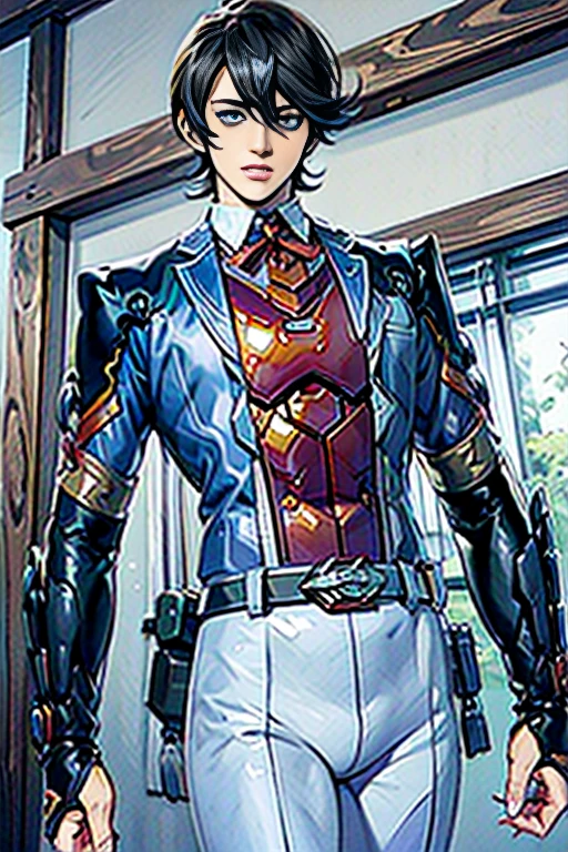 (High-definition CG), (Best Quality), (High-definition CG), (Best Quality), Horikawa Kunihiro has a beautiful body, Power Rangers Outfit , Handsome and cool young man,  Sensual appearance,  crotch bulging