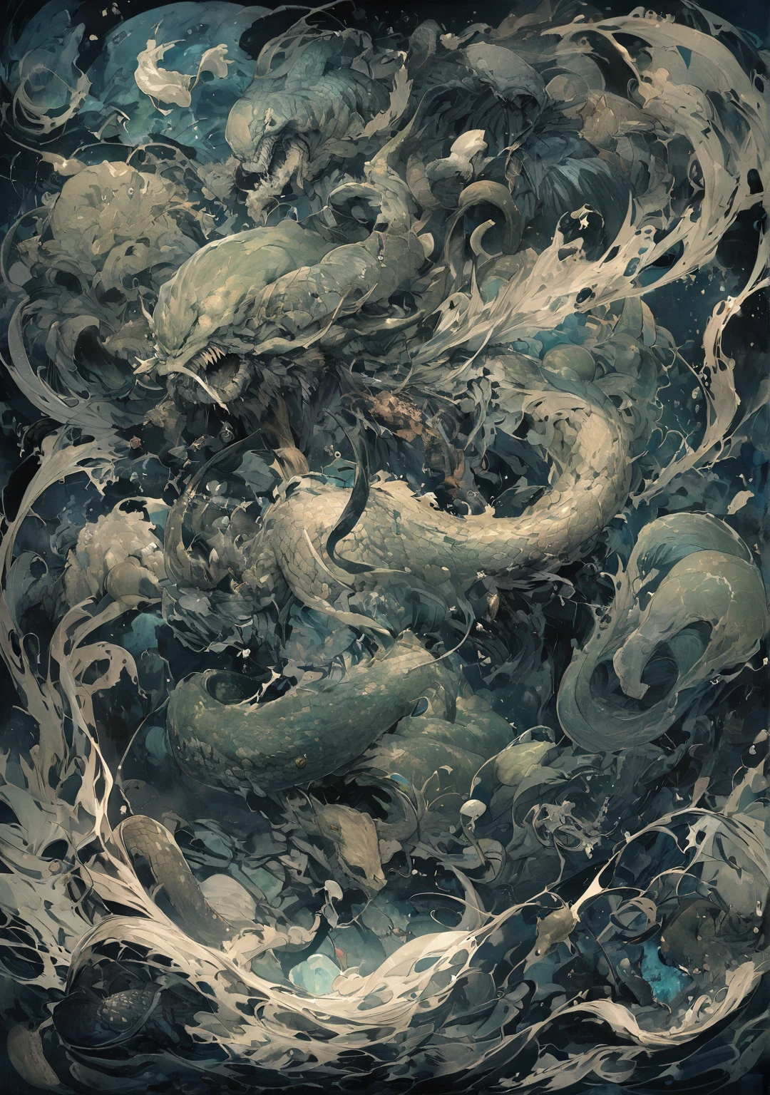 Full body image Woman Giving a blowjob In a Sea Monster