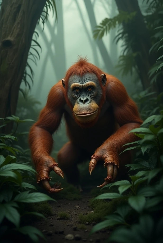 (PongoAbelii:1.1) Planet of the Orangutan, stands on building ruins, (style by fking_scifi_v2:1)