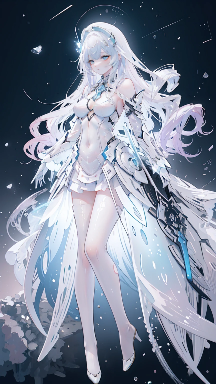 Combat Action，Elegant，Full body portrait，(   Soft Colors   ), (   Soft Colors   ), ( high quality rendering ),   light blue moon jellyfish personification,   beautiful  , pearl,   white theme  , ((illustration))，colorful coral  