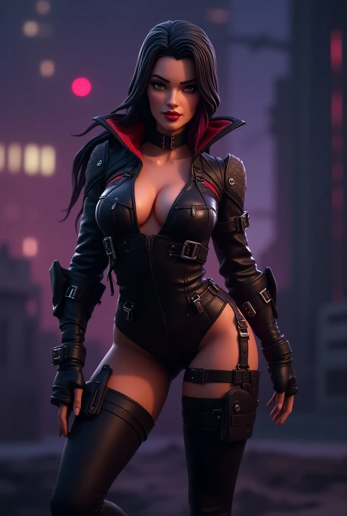 ((squatting))((Raven from D.C. comic series)) ((beautiful face))((very pale skin)) (red lips) ((big bright eyes)) ((short black hairstyle)) ((very huge breasts)) (perfect slim body) ((wears purple bodySuit, cape and hood)) ((choker, gloves, long stocking)) ((forehead red gem, red gems chain belt)) ((posing sexy on skycrapper rooftop at night)) (high definition, dynamic lights and shadows) ((masterpiece)) (8k) (perfect face) (best quality) (perfect hands and eyes)