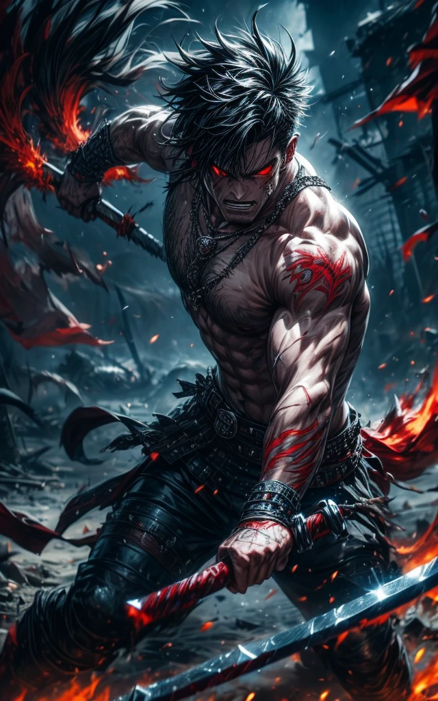 Painting, dark fantasy, thorns, black fire, swords, long thorns, very long thorns!A giant infernal sword in the middle, surrounded by thorns