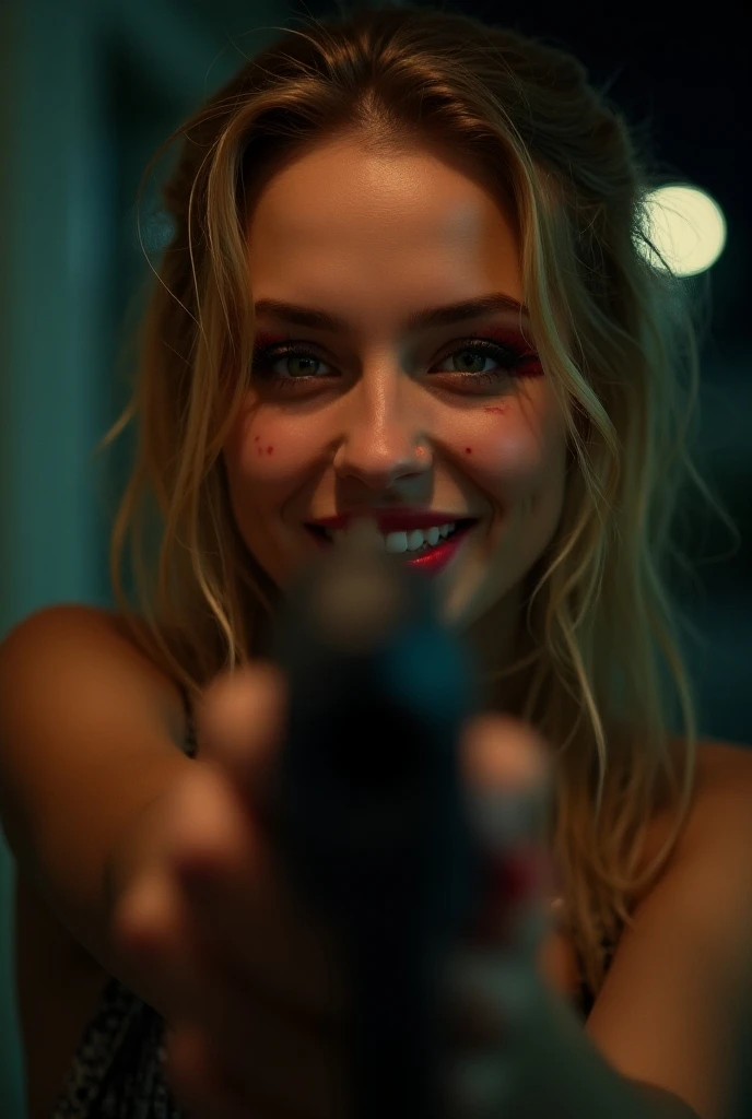 a girl with a katana in her hands, (((insanely beautiful))), (((european girl))), macro photography, cybernetic, improved quality, photorealistic, cyberpunk 2077, detailed facial features, multicolored eyes, long eyelashes, make-up, close-up, hyper facial detail, (((green eyes))), (((light hair))) conscious gaze, professional photo, 4k, high resolution, high detail, 30mm lens, 1/250s, f/2.8, ISO 1