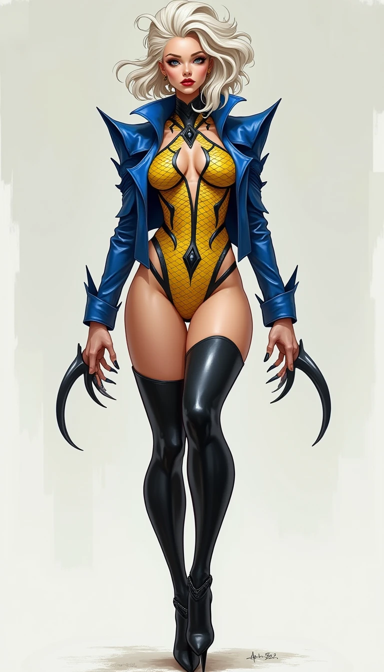 full body barefoot, perfect hair, perfect body, looking at the viewer, standing, posing, mature female, very grey skin, muscular body, female oni, big breast, black chocker, slave chains, (((grey skin))), (detailed yellow bikini with tiger dots)
