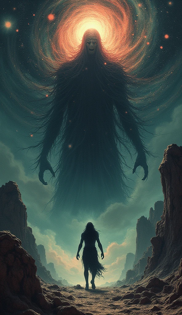Author of the Cthulhu Mythos：Zdzislaw Beksinski y Van Gogh, album covers, romantic, Surrealism, Futuristic ,Satan, coral, dry, abstracted, Dark, red, hell, landscape