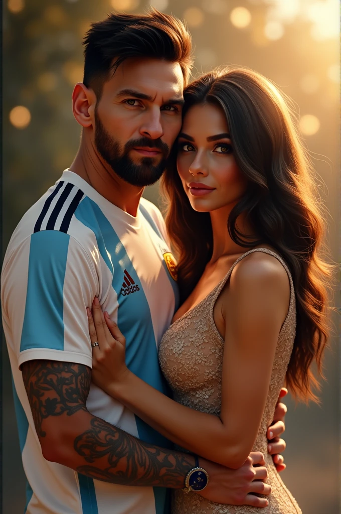 Lionel Messi and Georgina Rodriguez are kissing.