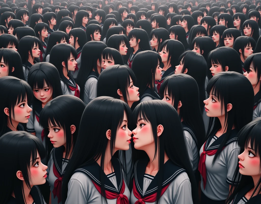 (Japanese Clone-girls=Myself), (Super Best masterpiece Clone-girls Raw Photography Art), (16K, Highest quality, Ultra-high resolution, RAW Photos), (It&#39;s so unrealistic., With unparalleled depiction, With an unfathomable sight, An unprecedented and shocking worldview, Clone-girls: In a world of mass reproduction, Ultra-realistic depiction), (Japanese Girls, Hamabe-Minami, 18yo), (Small face, Thick black hair, long hair, Dark Eyes, Mature face, Cute Smile, Smiling face, A gentle gaze), (Very pleasant look), (Very beautiful and detailed girl, Accurate body structure, Accurate body movements, Very detailed body), (Super big breasts, Large bulge of ample breasts), (high school girl, White shirt, Short skirt, hour々I can see your pants, Cleavage Emphasis, Emphasise the fullness of your breasts), (Very detailed, Myself cloning, Depiction of splitting oneself, 1Myself girl→1,000,000,000,000,000,000,000,000,000,000Myself cloning girls), (Myself clone girlsは, With the same perfect appearance, to multiply in large numbers), (Very detailed depiction, Myself&#39;s multiplying female body, In the same female body,With the same face, With the same hairstyle, In the same clothes, At the same height, 同じSuper big breastsで, A completely indistinguishable female body, 1,000,000,000,000,000,000,000,000,000,000 people), (Myself girls only), (1,000,000,000,000,000,000,000,000,000,000Myself girls))))), In a crowded train, Extremely crowded, Myself in the crowd, Physical contact, hug, kiss, Happy smile, No front shot