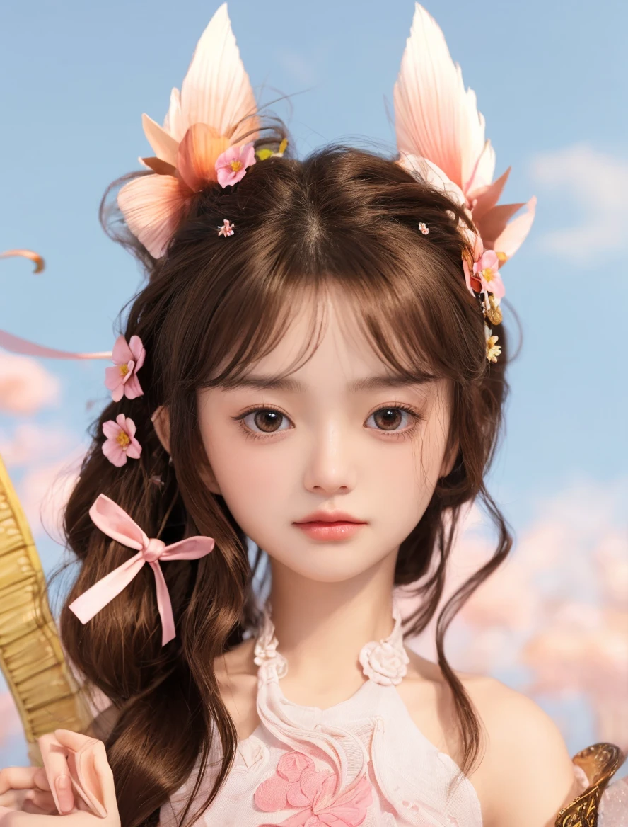 1girl in, (ulzzang-6500:0.7), Kpop Idol, Yae Miko, bikini of, Detached sleeves, Bare shoulders, Pink hair, Long hair, bikini of, Best Quality, (Painting:1.5), (Hair Ornament:1.35), Jewelry, Purple eyes, earrings, breasts, torii, cherryblossom, Lantern light, depth of fields, Detailed face, Face Focus, bow ribbon_trim, (Looking at Viewer:1.25), nontraditional miko, Shiny skin, Long sleeves, Smile, thick lips, Game CG, Hands on lips, East Asian Architecture, (Blurry background:1.2), Sitting, Upper body, bikini of