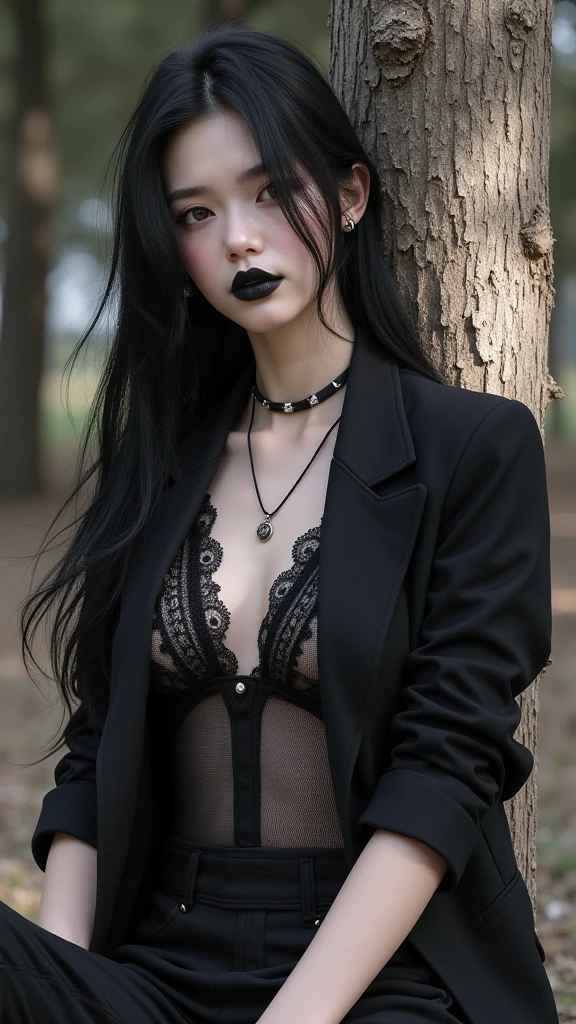 E-girl, fully body, black hair, bangs hairstyle, pale skin, high detail, highly detailed, digital painting, blank background, black fingernails on fingers, black lipstick, goth clothing, emo,