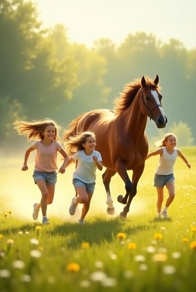 Children playing with ponies

