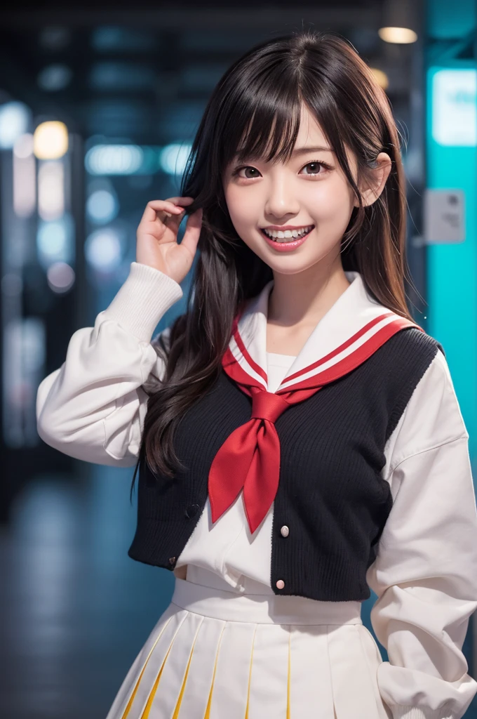 Sailor suit、Embarrassing、One beautiful woman、Detailed face、Beautiful Hands、Thin legs、(Flying debris, highest quality:1.2), 8k, Official Art, chest、cute、I can see your pants、(((8 Life-size)))、(((Face close-up)))、((((Eyes clear in every detail)))、Pulling on skirt、 Whole Body Ezbian、Sailor suitの美しさ、Cool look、 (masterpiece) (highest quality) (Get used to it) (8k) (Cinema Lighting) (Sharp focus) (complicated)Black Hair、14 years old、、Laughter、Incredibly stupid, (beautiful girl, cute face, Turn back, Gold decoration in hair、naked、, space , Looking at the audience, Film Grain, chromatic aberration, sharp focus, Face Light, Dynamic Lighting, Cinema Lighting, Get used to itな目と顔, (cute tie、1:1.2)、(((The The best smile)))、(((The best smile)))、(((Overflowing with smiles)))、(((A big smile)))、Twin tails