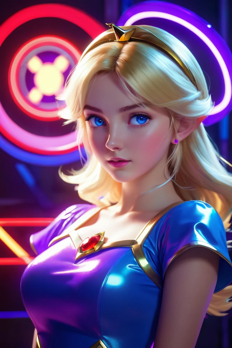 score_9, score_8_up, score_7_up, score_6_up, score_5_up, score_4_up, rosalina, mario_(series), 1girl, blonde_hair, blue_eyes, face focus, neon lighting, ray tracing, great use of color theory, red blue and purple colors, (masterpiece: 1.0), best quality, realistic, perfect anatomy, perfect composition, perfection,
