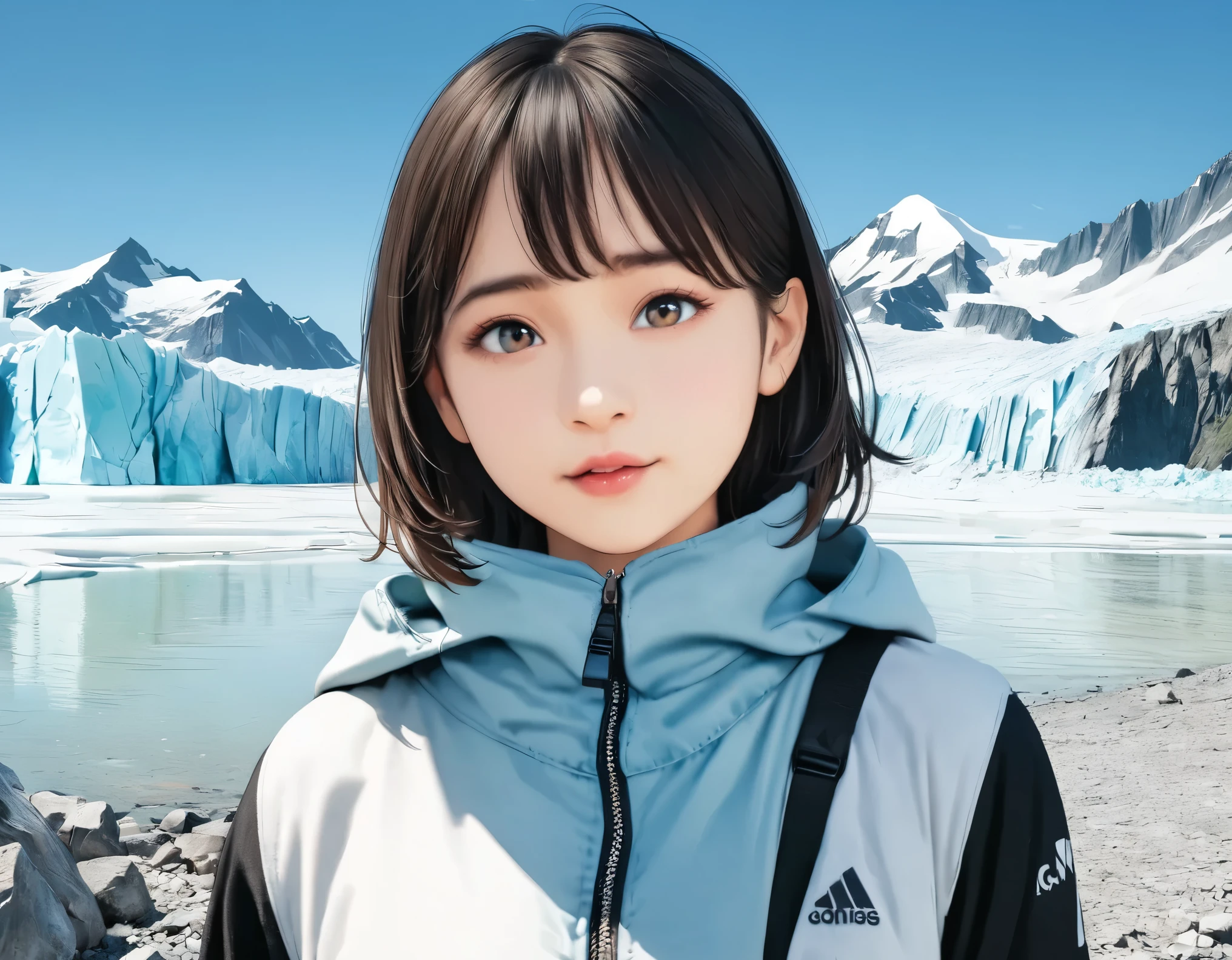 (best quality, 8k, high resolution:1.2), 1girl, glacier, upper body