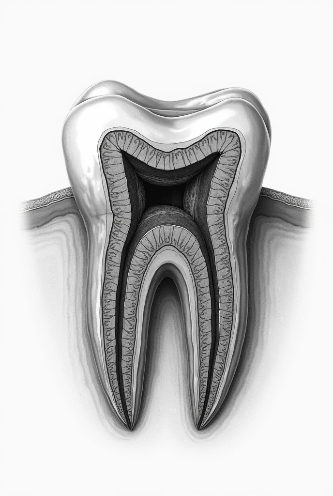 realistic scheme of the internal and external constitution of a tooth with a dark blue background