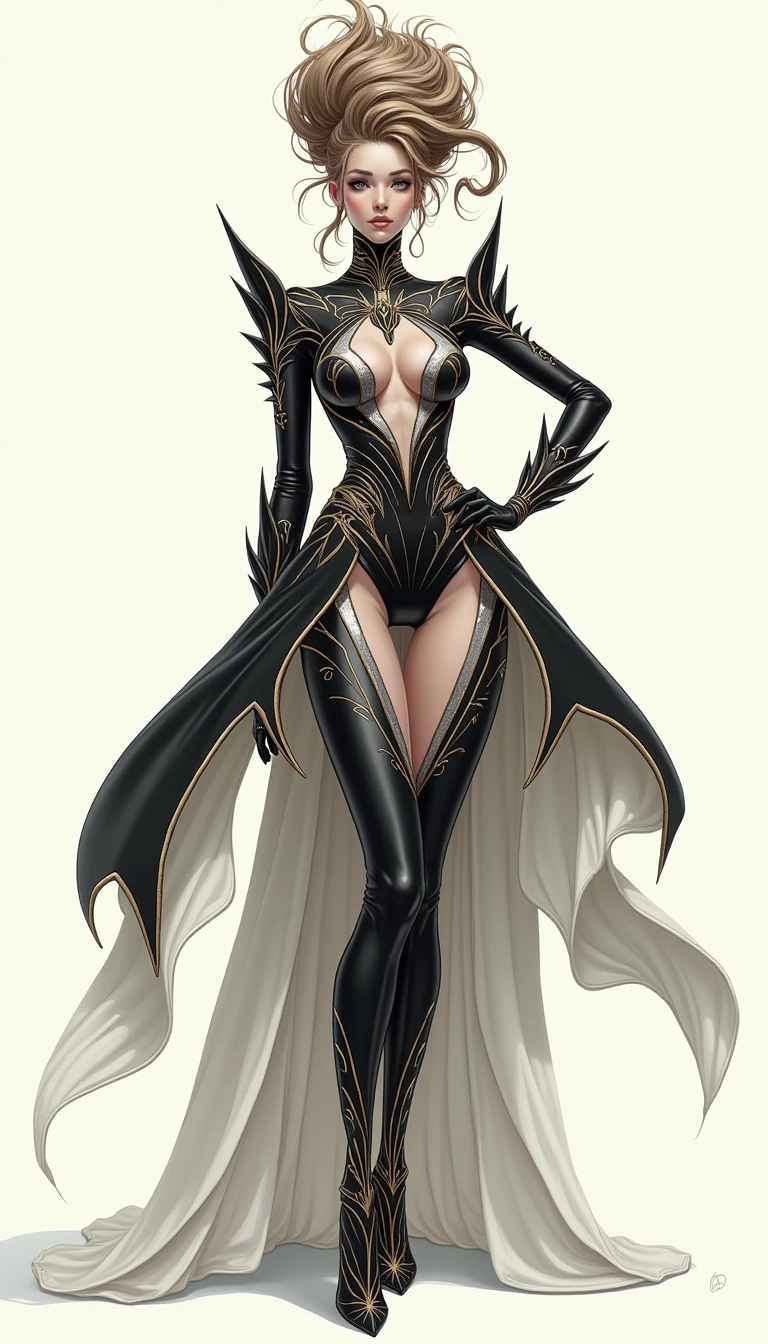 Green eyed woman, fully body, whole body, side pose, revealing clothing, clothes glued, deep and sad look, masterpiece, アニメ, neutral background,
