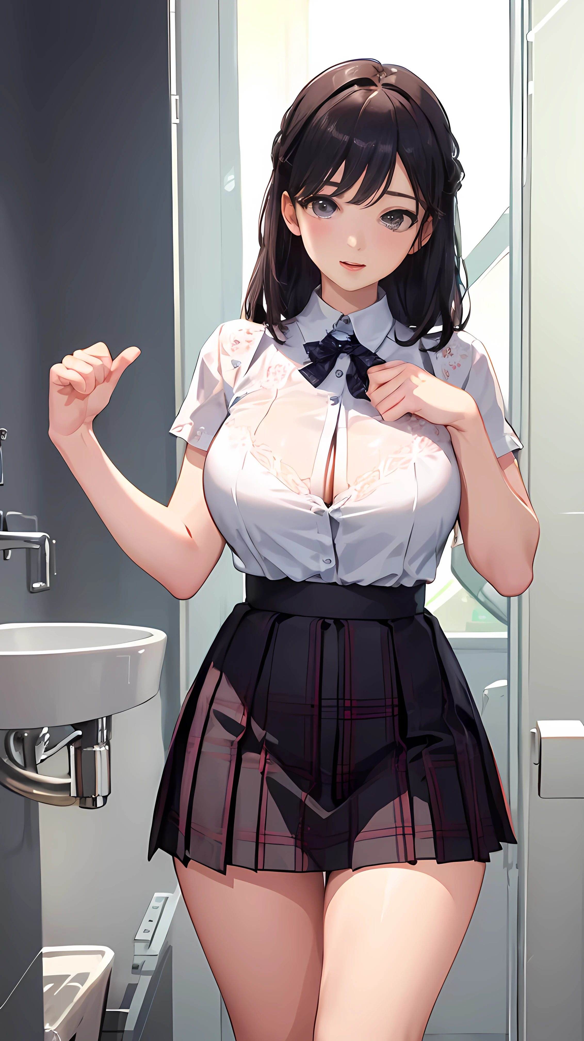 (((locker room))),(((Change clothes in the changing room:1.3))),(((clothes on hangers:1.3))),(((Sailor suit))),(((Pleated skirt that exposes skin))),(Dark red bow tie:1.3),Cute Face,Extreme close up of face,Silver short hair,Crying face,tears,Perfect round face,iris,Floating Hair,Big Breasts.Professional Lighting,Cinematic Light,(Tabletop,highest quality,Ultra-high resolution output images,) ,(8K quality,),(Picture Mode Ultra HD,)