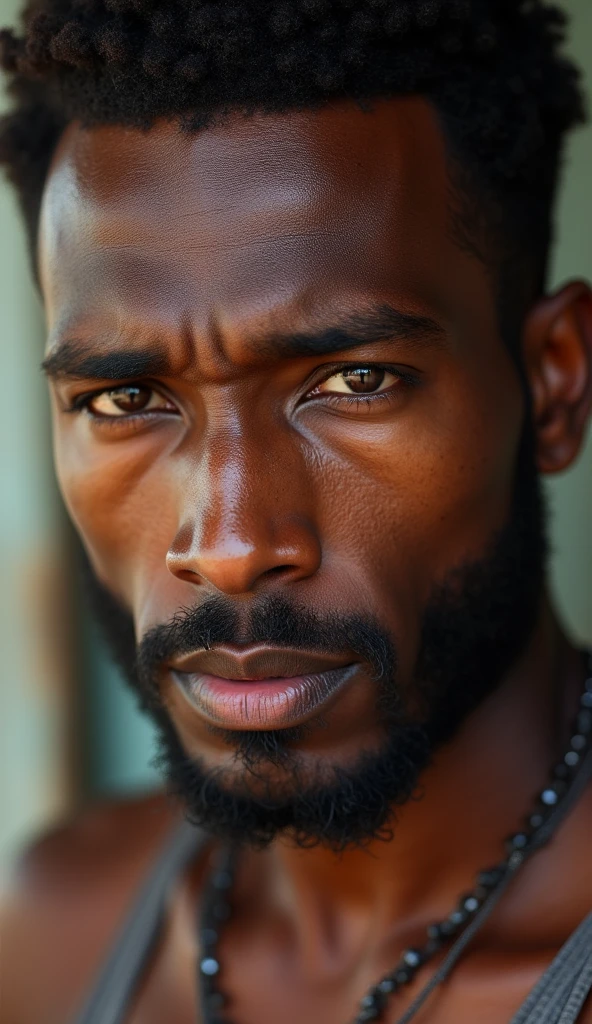 Man aged 30 to 40, native, dark-skinned, masculine features, muscular