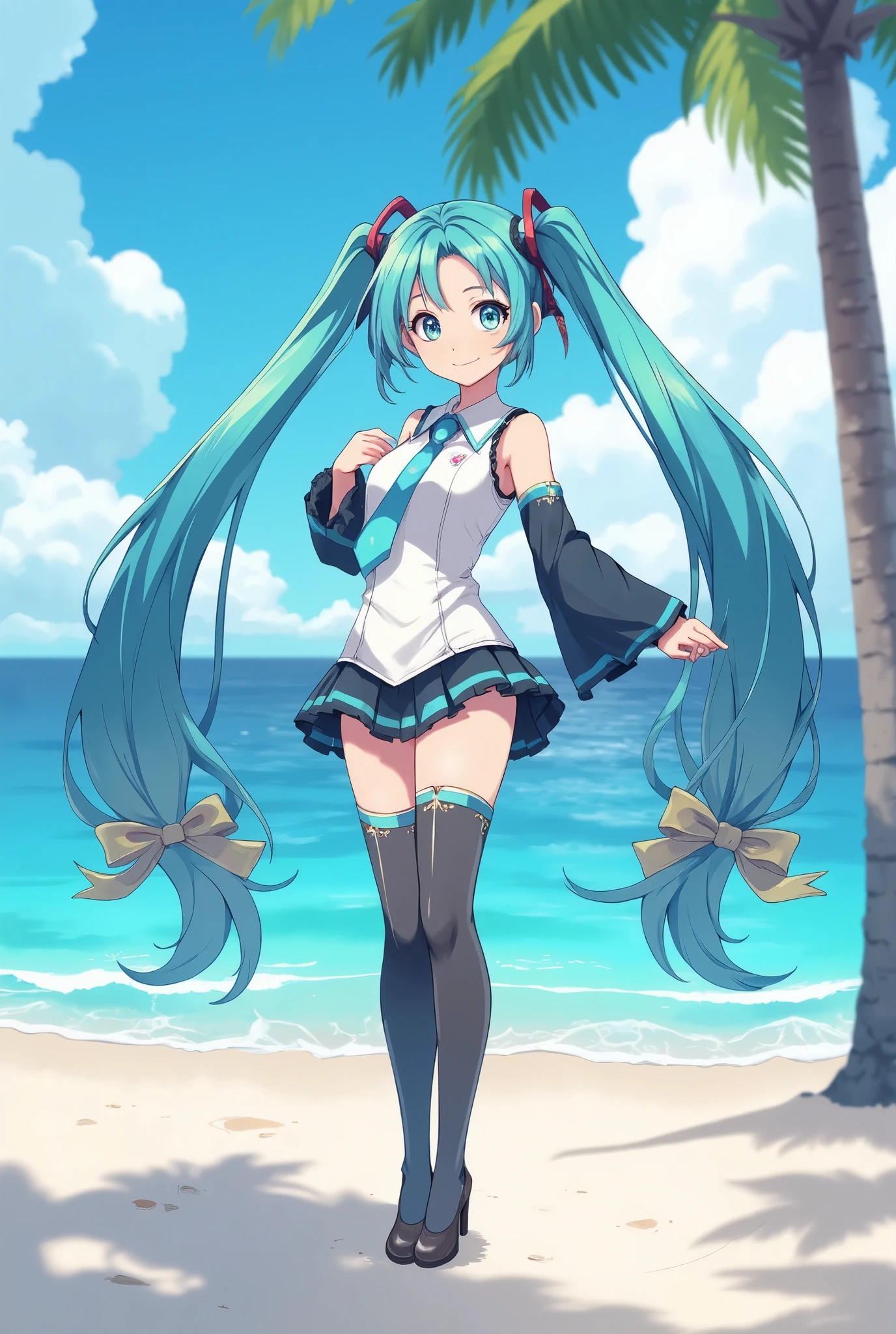 (masterpiece、Best Quality、Best Quality、 official art、Beautiful and beautiful:1.2)、(一人of女of子:1.3) Hatsune Miku、 Twin Tails,Beautiful breasts,10歳of少女、Highly oftailed face,  realistic face,  beautiful eyes、 standing in the background 、full body, Long legs,  thin thighs、8k、 青と白of服を着た少女が浜辺に立っている, Fazer viofogame Azur Lane,  Kantai Collection Style , Estilo of pista Azur, Personagens of Azur Lane, of ******s da linha of frente,  small curvy  , oftalhes finos. ******s da linha of frente, ******s estilo linha of frente, Kantai Collection Arcaof,  } Splash Art Anime  ,  アンドロイドof完璧な, roupa of banho: bikini