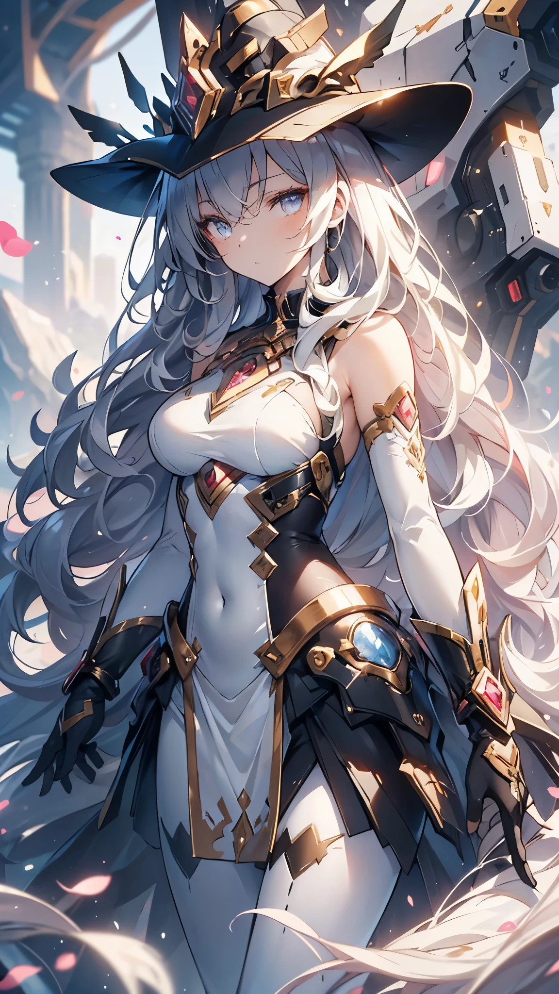 ((masterpiece, Best Quality)), detail face ,magician,Standing photo ,whole body,Perfect figure,Long legs,(( long wavy hair )), (( Half of her hair is white,、 the other half is black , divided into 2 colors )), beautiful eyes, Fantasy Style ,White background, very beautiful,transparent,Lock,race, pantyhose,outcrop