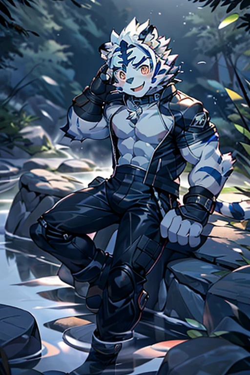Furry,wolf boy,White fur,crystal blue eyes,Single fluffy tail,greyt hair,short detailed hair,summer day,dive,Wear diving goggles,masculine features,Squat,asshole,bulge,Sexy latex swimsuit,(warrior),Tactical clothing,Soldier,arme,footjob,Synthetics