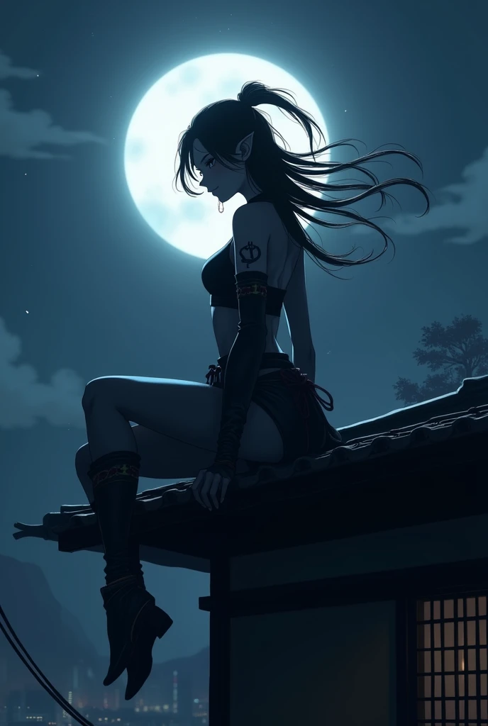 a tied up naked teenager girl in black pigtails with an emo male teenager with black hair, blue lagoon, night, moon, blue planet, futuristic