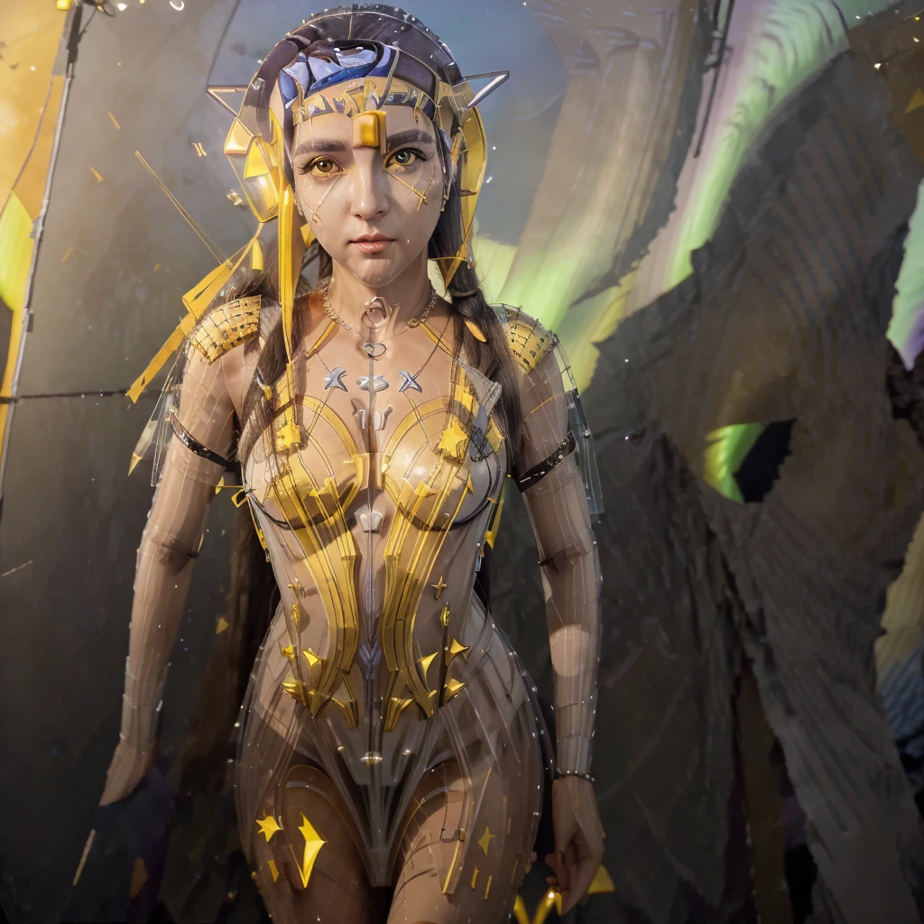 Woman naked with futuristic glass mechanical wings, hunting in the jungle like predator, girl only in gold body jewlry float in air like cyberpunk fairy, flying on the jungle, ultra Detailed face, ((flying over the jungle)), ((flying on the sky, above the green wild jungle)) ((girl flying in the sky on the futuristic)), She flying, flying like cyberpunk fairy, Highly Detailed Face and Skin Texture, big green eyes, juicy lips, bimbo lips, white skin, pale skin, fair complexion (afro curly Black hair), (pale skin), Detailed Eyes, Double Eyelids, wet curly black hair, gold metal cyberpunk tapes, metal Collar, metal gold futuristic ((vaginal piercing)), gold jewelry on wet body, wet skin. She is naked, puffy medium breast, gold substance on the naked breast, naked, White skin, she is on the futuristic cyberpunk flying disc drone in the jungle, futuristic cyberpunk pilot helmet on head. Piercing in the nose. (Full body), ((dynamic posture))