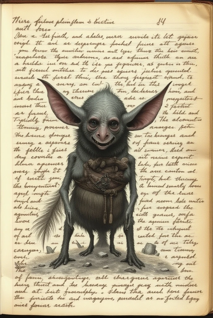 <lora:books_cthulumythos:0.5>, cthulhumythosartbook, book page, goblin with cunning eyes || masterpiece, perfect quality, sharp focus, shallow depth of field, 8k