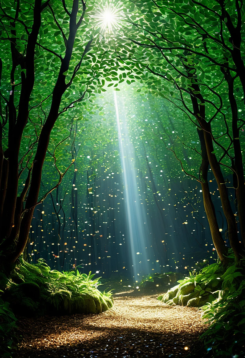 Fantasy Forest, tree々 Light shines through,  Mysterious Air , Sparkling Leaves , Forest bathing, Light in the Forest