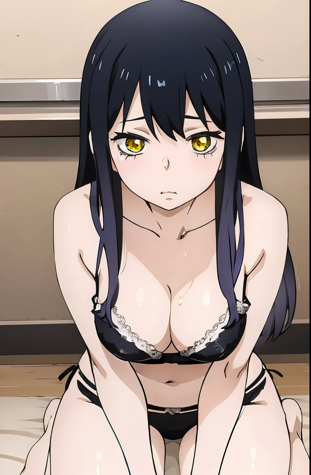 Miko Yotsuya),  wearing sexy body lingerie,  full body .yellow eyes.