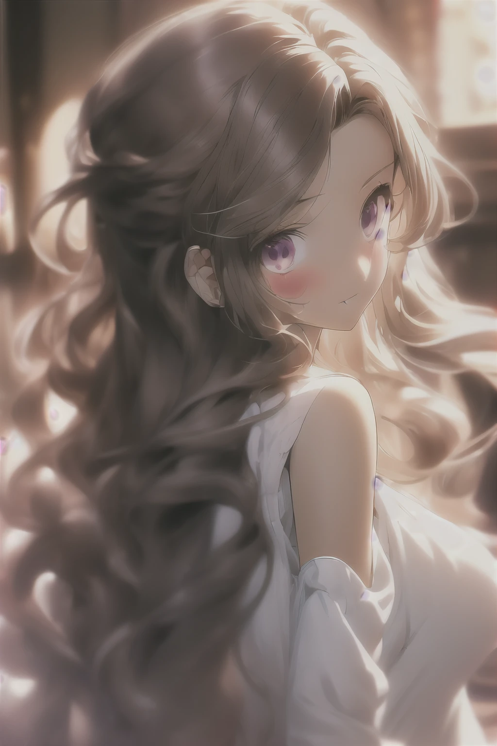 nunnally lamperouge, brown hair, wavy hair, very long hair, masterpiece, best quality, extremely detailed CG unity 8k wallpaper, blur