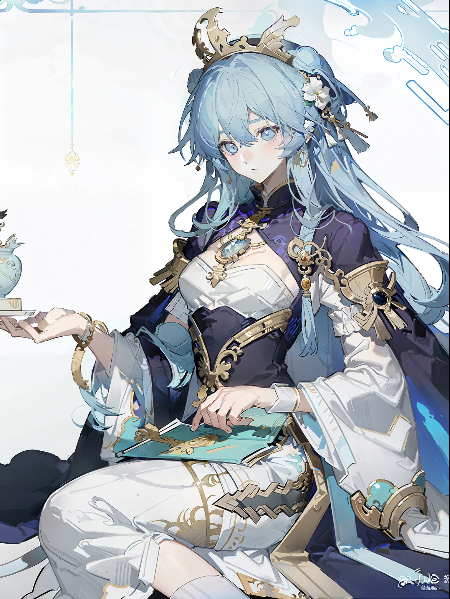 Photo of a woman in a dance dress and cape,The scepter in hand,Crown on the head,Alphonse Mucha and rossdraws style,Yang Jian,Inspired by Feng Huazhong,Full color illustrations,Beautiful fantasy queen,(Image surrounded by a tarot-style border:1.5), Inspired by Lan Ying,From Shenzhou,Beautiful art illustration,From Qu Leilei、Yan Hui 、Zeng Jing、Lu Guang