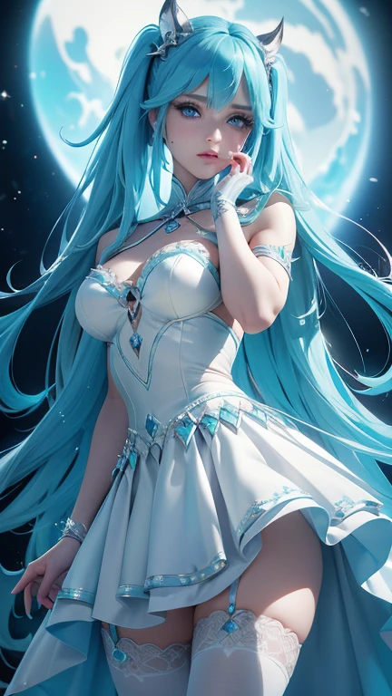 woman,long hair ,sunlight ,medium breasts, iridescent dress, glowing stars, A digital illustration, glowing stars, defraction spikes, chromatic aberration, AND (glowing, holofoil:0.6),