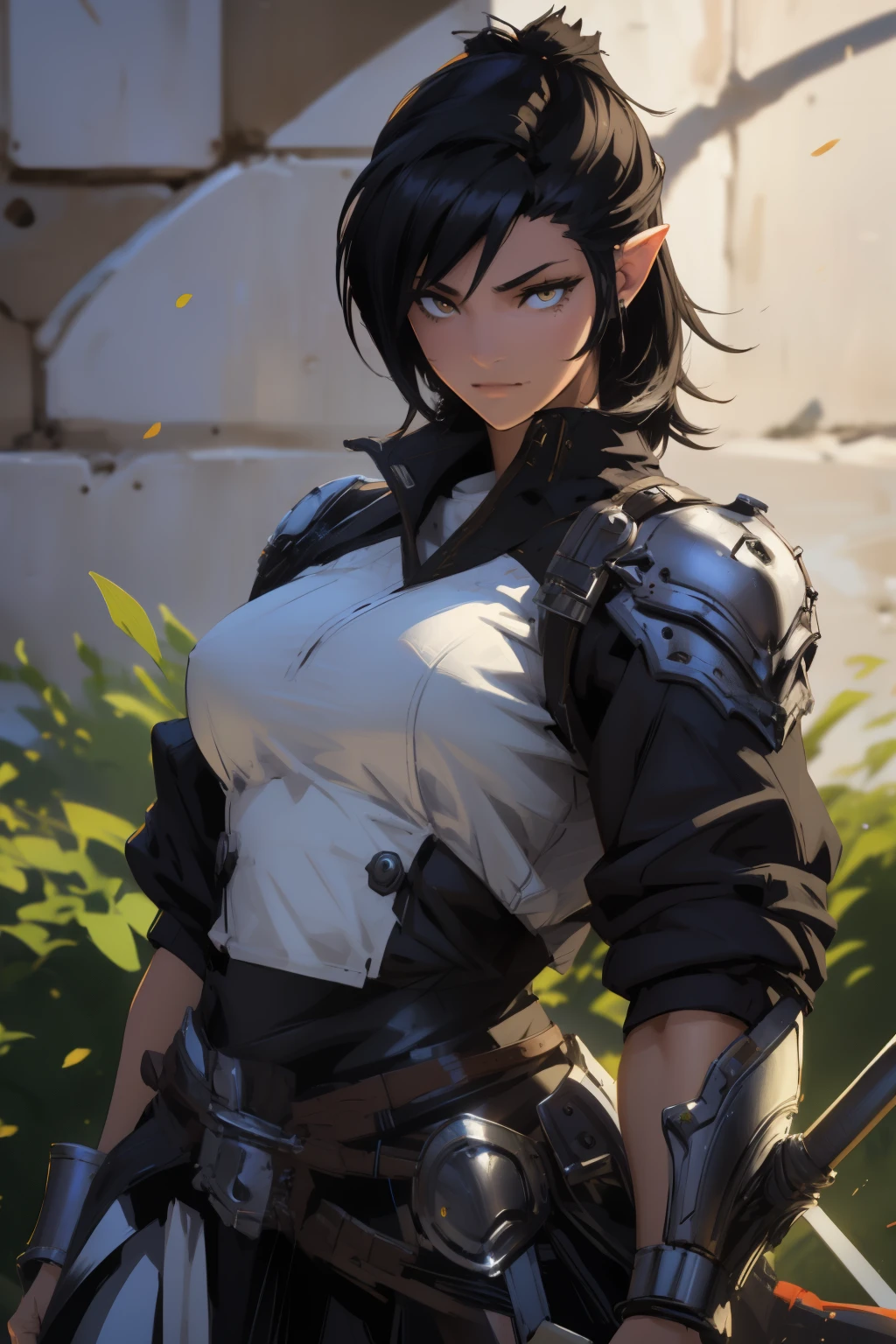 anime girl with a sword and a helmet on her back, kantai collection style, kawacy, konpeki no kantai, mechanized valkyrie girl, female action anime girl, kancolle, guweiz, anime visual of a cute girl, by Akihiko Yoshida, mechanized soldier girl, from arknights, clean detailed anime art against wall black hair yellow eyes muscular girl expressionless breasts