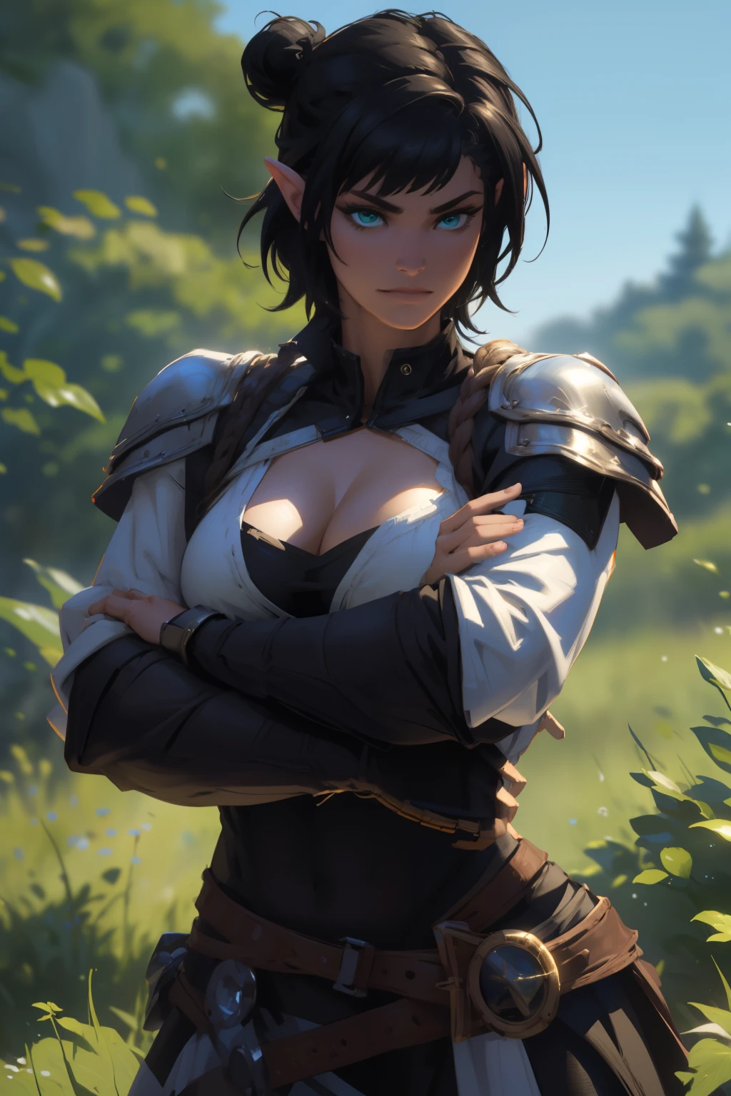 masterpiece, highres, photorealistic, real, Real photo, best quality, 8k, best quality, realistic, ultra-detailed, perfect lighting, cinematic lighting, warm light, female, solo, looking at viewer, , ultra detailed skin, ciri_, medieval, outdoors, cleavage, longsword, green eyes, long hair masterpiece, highres, photorealistic, real, Real photo, best quality, 8k, best quality, realistic, ultra-detailed, perfect lighting, cinematic lighting, warm light, female, solo, action pose, stand pose, epic pose, LAUFEN, SHORT HAIR, DOUBLE BUN, BLUNT BANGS