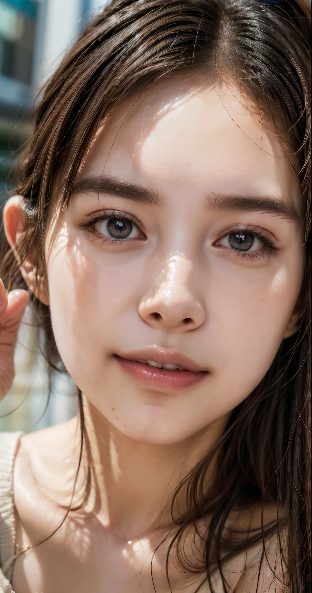 (Realistic, photo-Realistic:1.37),(8k, RAW Photos, Best Quality, masterpiece:1.2), cute, Super detailed,Heart-shaped pupil, Physically Based Rendering , ultra high resolution , Kodak vision color , Arricam LT camera, Bokeh, sharp concentration, watching viewers ,photoRealistic,Realistic, Alone, photoRealistic, Best Quality, highly detailed face , highly detailed eyes and faces, beautiful eyes with beautiful details , absurd, incredible absurd, unforgettable Smile , hair is unkempt , Floating Hair,