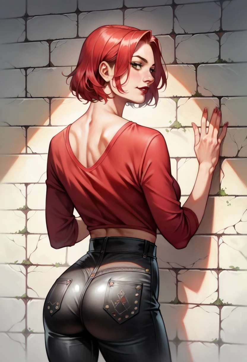 ((((((1boy)))))), fluffy red hair, ((big sharp cat ears)), cat tail, slim figure, ((pale skin)), sky blue eyes, joyful, big thighs, big butt, fangs, slim waist, lean figure, skin pale, youthful appearance, (((bulge))), black booty gym shorts, black thigh socks, black coat, twink