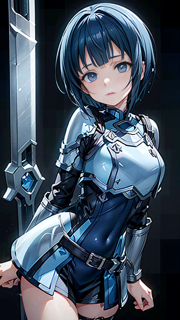 dark blue hair, short hair, anime, masterpiece, retina, textured skin, high details, high quality, best quality,  highres icon, HD, 16k, 1080P、 Sword Art Online 　Sachi、bangs, cute、 sexy、大きな胸,